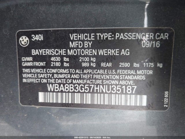 WBA8B3G57HNU35187 BMW 340 I