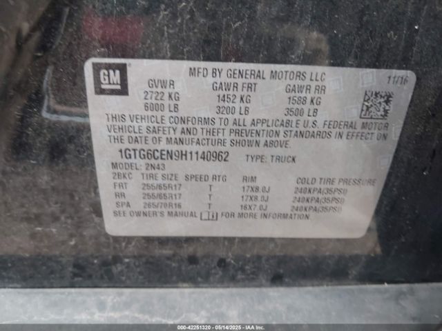 1GTG6CEN9H1140962 GMC CANYON SLE