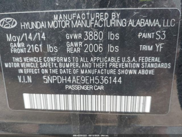 5NPDH4AE9EH536144 Hyundai ELANTRA SE
