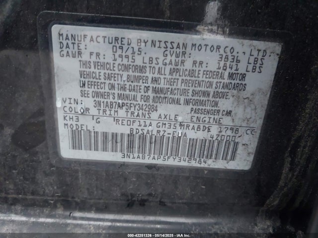 3N1AB7AP5FY342984 Nissan Sentra Fe+ S/s/sl/sr/sv