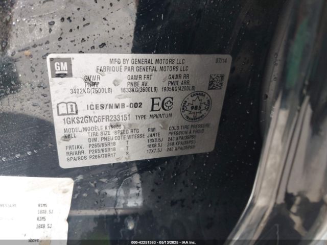 1GKS2GKC6FR233151 GMC Yukon Xl 1500 Sle