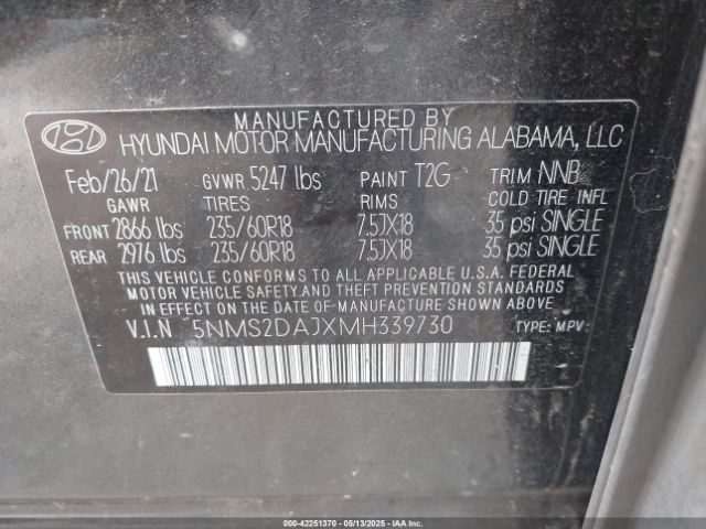 5NMS2DAJXMH339730 Hyundai Santa Fe Sel