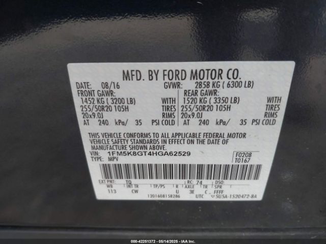 1FM5K8GT4HGA62529 Ford EXPLORER SPORT