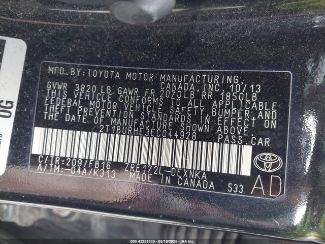 2T1BURHE3EC044928 Toyota 2zr-fe