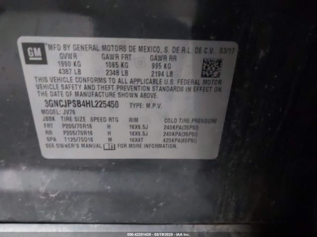 3GNCJPSB4HL225450 Chevrolet Trax Lt