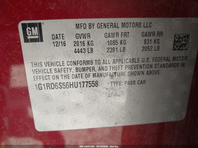 1G1RD6S56HU177558 Chevrolet l3a - di: direct injectio, vvt: variable valve timing, hybrid, gen 1