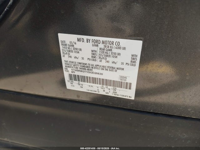 1FM5K8GT1GGD26630 Ford Explorer