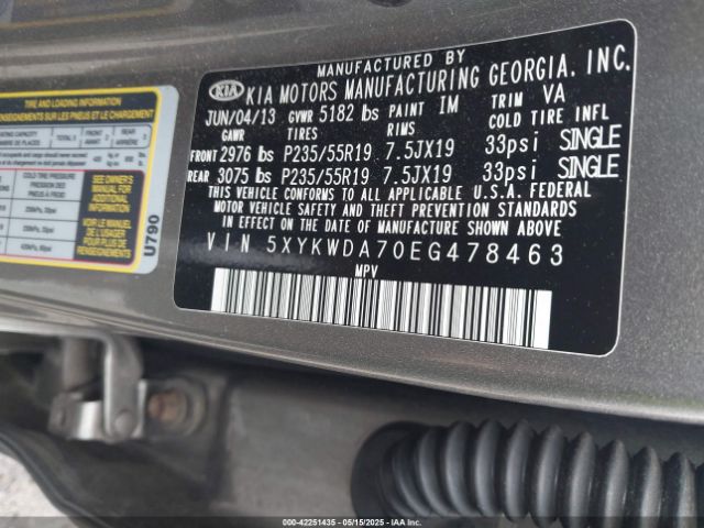 5XYKWDA70EG478463 KIA Sorento Sx V6
