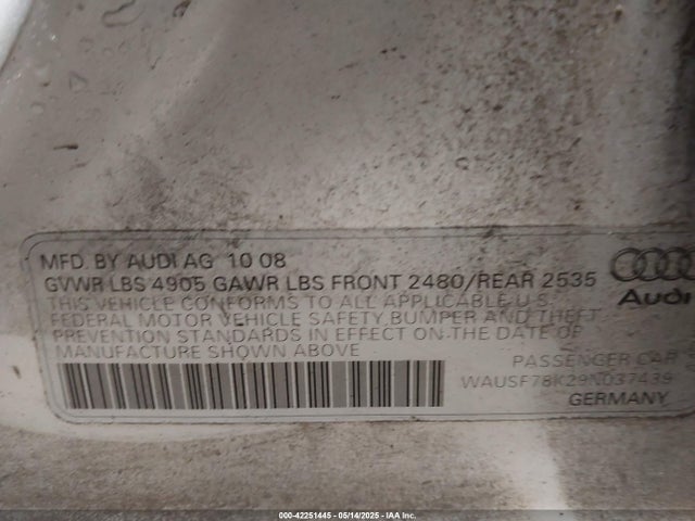 2009 AUDI A4 WAUSF78K29N037439 Photo 8