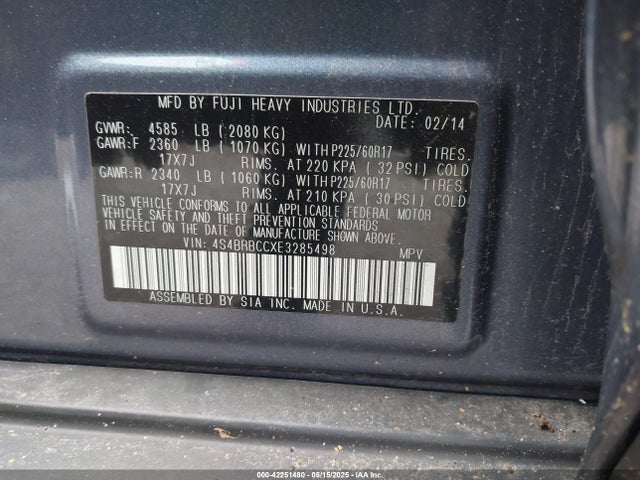 4S4BRBCCXE3285498 Subaru Outback 2.5i Premium