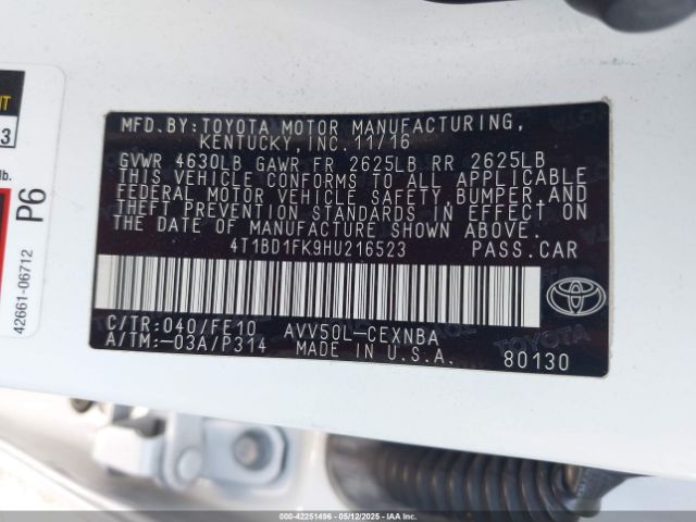 2017 TOYOTA CAMRY HYBRID 4T1BD1FK9HU216523 Photo 8