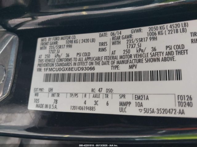 1FMCU0GX8EUD93066 Ford ESCAPE SE