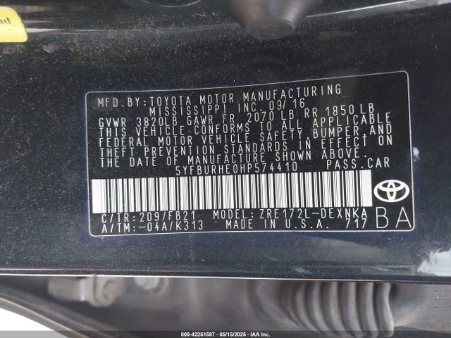 5YFBURHE0HP574410 Toyota COROLLA LE