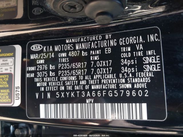 2015 KIA SORENTO 5XYKT3A66FG579602 Photo 8