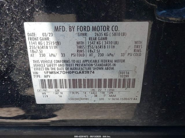 1FMSK7DH0PGA83874 Ford EXPLORER XLT