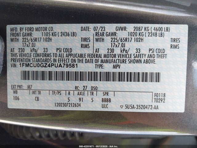 1FMCU0GZ4PUA79581 Ford Escape Active