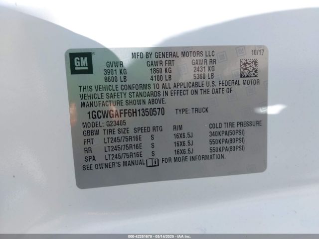 1GCWGAFF6H1350570 Chevrolet Express 2500 Work Van