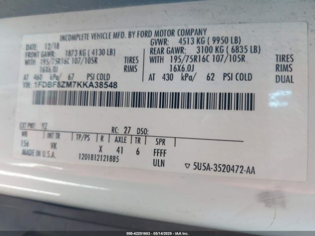1FDBF8ZM7KKA38548 Ford 2019