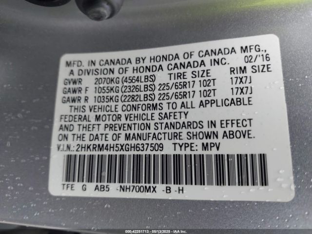 2HKRM4H5XGH637509 Honda CR-V EX