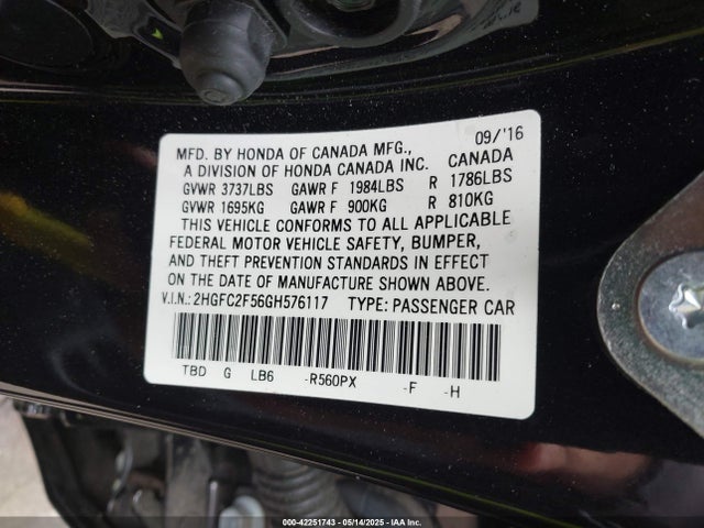 2HGFC2F56GH576117 Honda Civic Lx