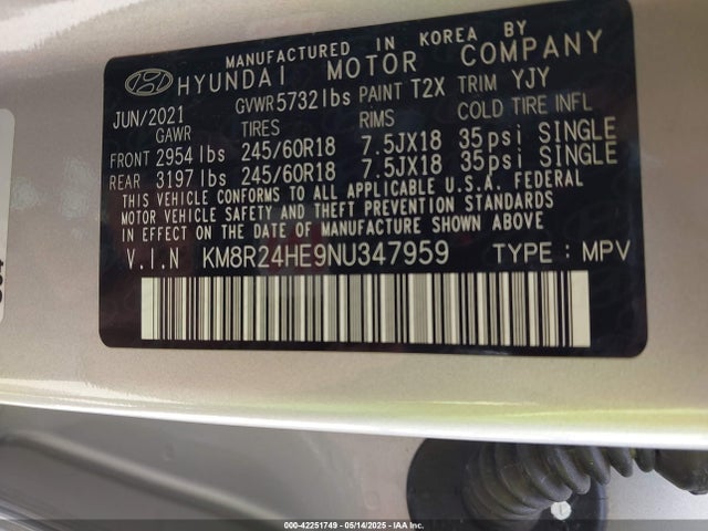 KM8R24HE9NU347959 Hyundai gdi lambda ii