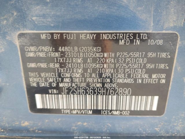 2009 SUBARU FORESTER JF2SH63639H762890 Photo 8