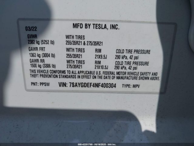 2022 TESLA MODEL Y 7SAYGDEF4NF400304 Photo 8