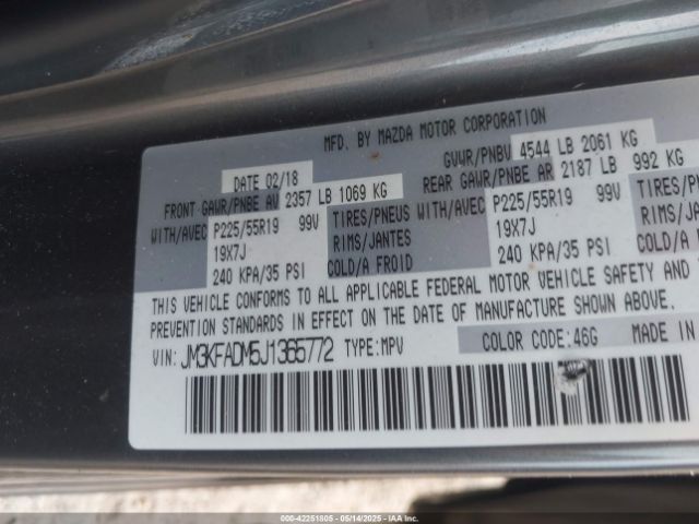 JM3KFADM5J1365772 Mazda Cx-5 Grand Touring