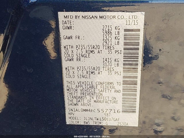 5N1AL0MM4FC557716 Infiniti QX60