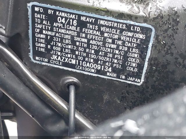 2016 KAWASAKI ZX1000 JKAZXCM11GA009134 Photo 9