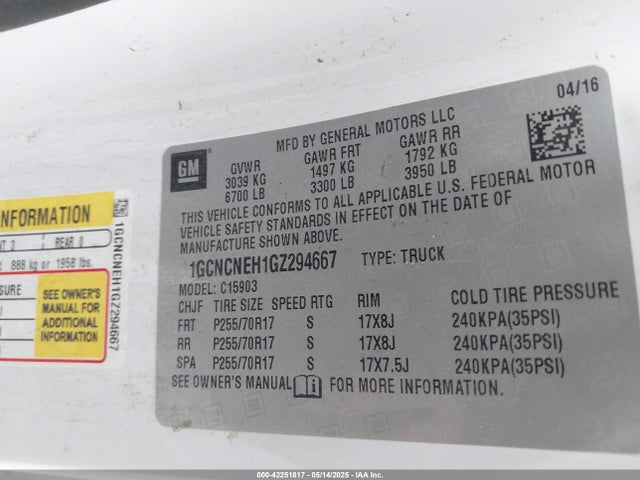 1GCNCNEH1GZ294667 Chevrolet Silverado 1500 Wt
