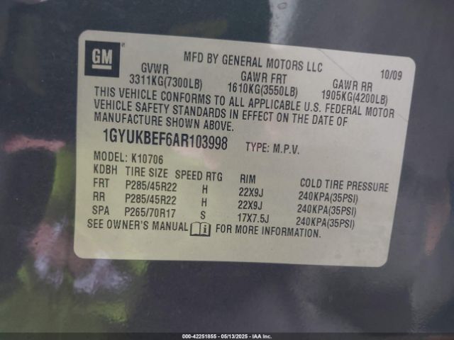 2010 CADILLAC ESCALADE 1GYUKBEF6AR103998 Photo 8