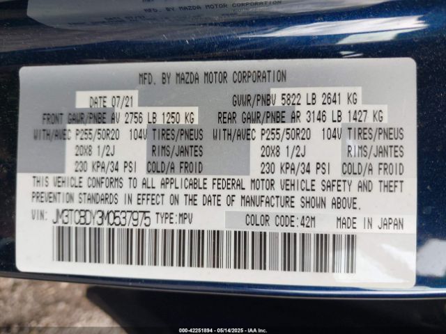 JM3TCBDY3M0537975 Mazda Cx-9 Grand Touring