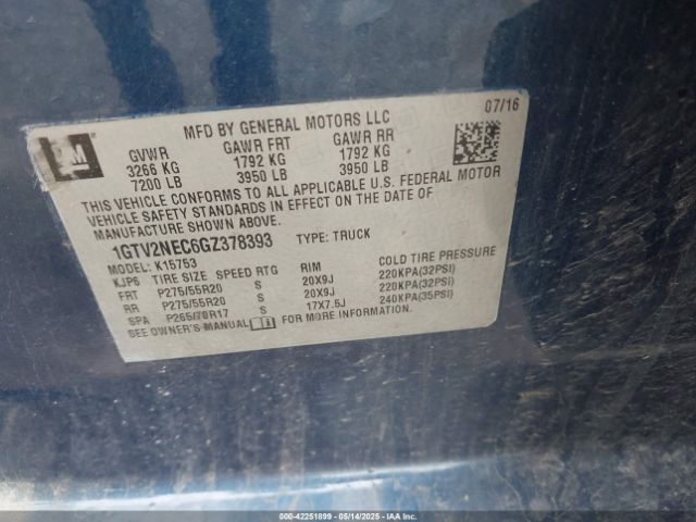 1GTV2NEC6GZ378393 GMC Sierra 1500 Slt