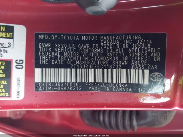 2T1BURHE7EC116732 Toyota COROLLA LE