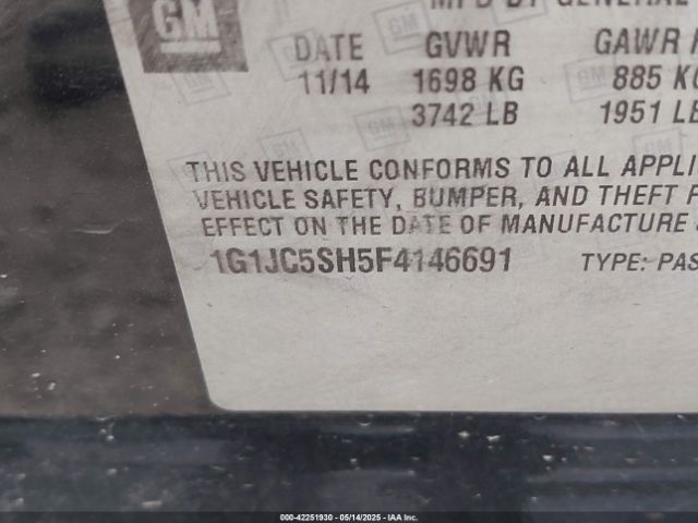 1G1JC5SH5F4146691 Chevrolet Sonic Lt Auto
