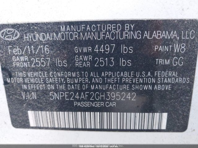 5NPE24AF2GH395242 Hyundai Sonata