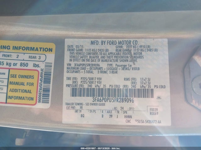 Ford Fusion Energi Se Luxury 2015 3FA6P0PU5FR289096 Image 9