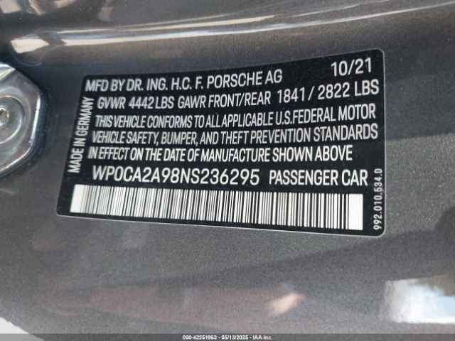 2022 PORSCHE 911 WP0CA2A98NS236295 Photo 8