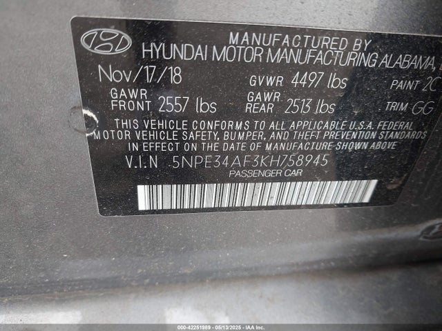 5NPE34AF3KH758945 Hyundai Sonata Limited