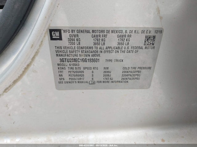 3GTU2MEC1GG183601 GMC l83 - sidi, vvt, afm, e85 max, aluminum