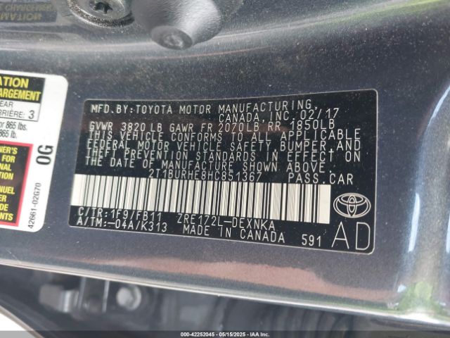2T1BURHE8HC851367 Toyota COROLLA LE