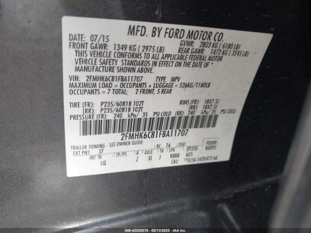2FMHK6C81FBA11707 Ford FLEX SEL