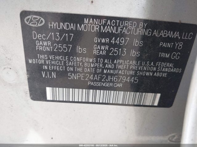 5NPE24AF2JH679445 Hyundai SONATA SE
