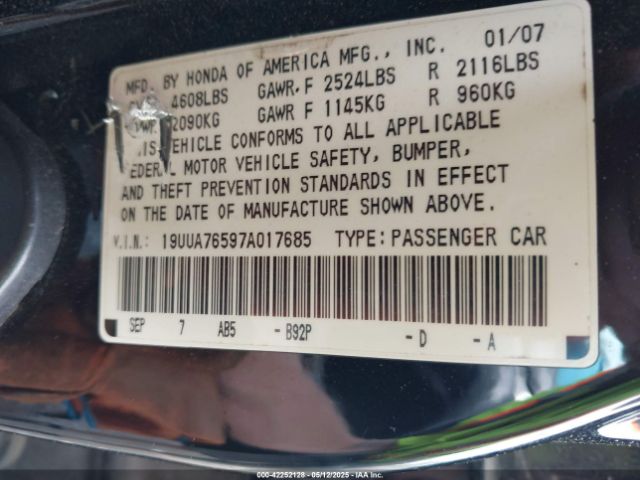 2007 ACURA TL 19UUA76597A017685 Photo 8