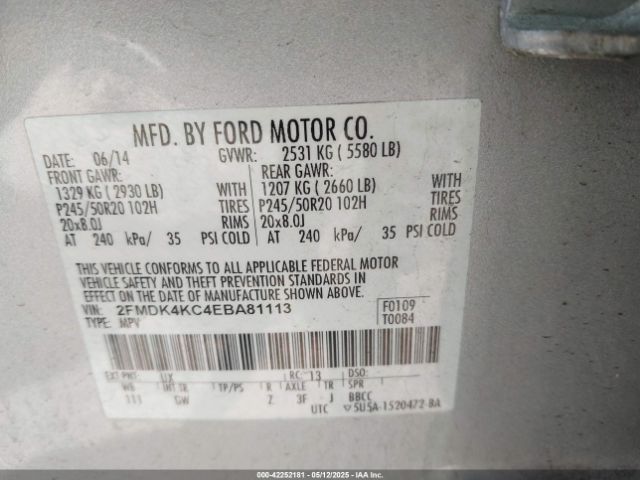 2FMDK4KC4EBA81113 Ford Edge Limited