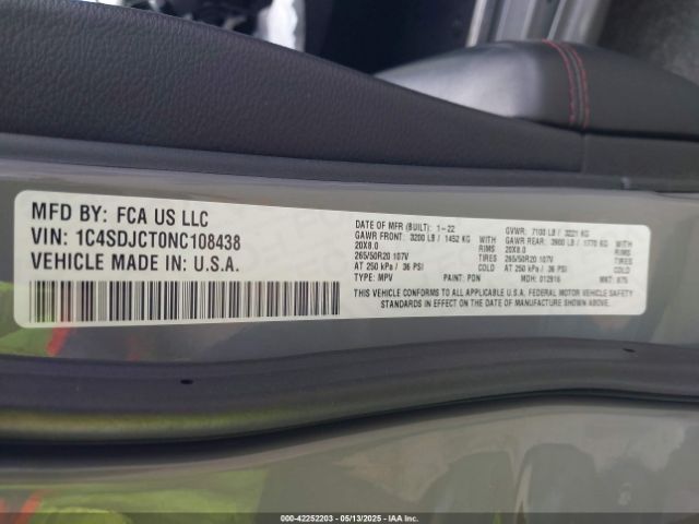 1C4SDJCT0NC108438 Dodge Durango R/t Awd