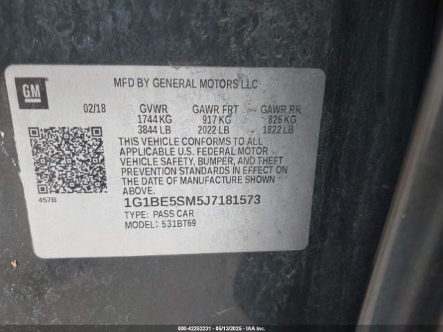 1G1BE5SM5J7181573 Chevrolet le2 -di: direct injection, vvt: variable valve timing, gen, alum