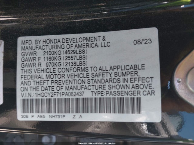 1HGCY2F71PA062437 Honda lfc5