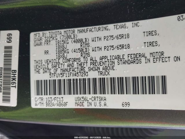 5TFUY5F11FX457293 Toyota Tundra Sr5 5.7l V8